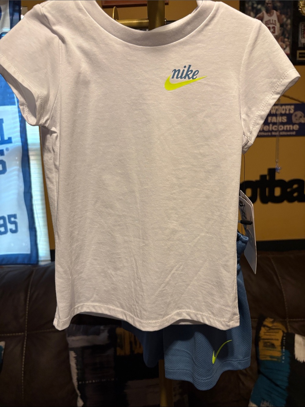 Nike White Tee with Neon Yellow Swoosh